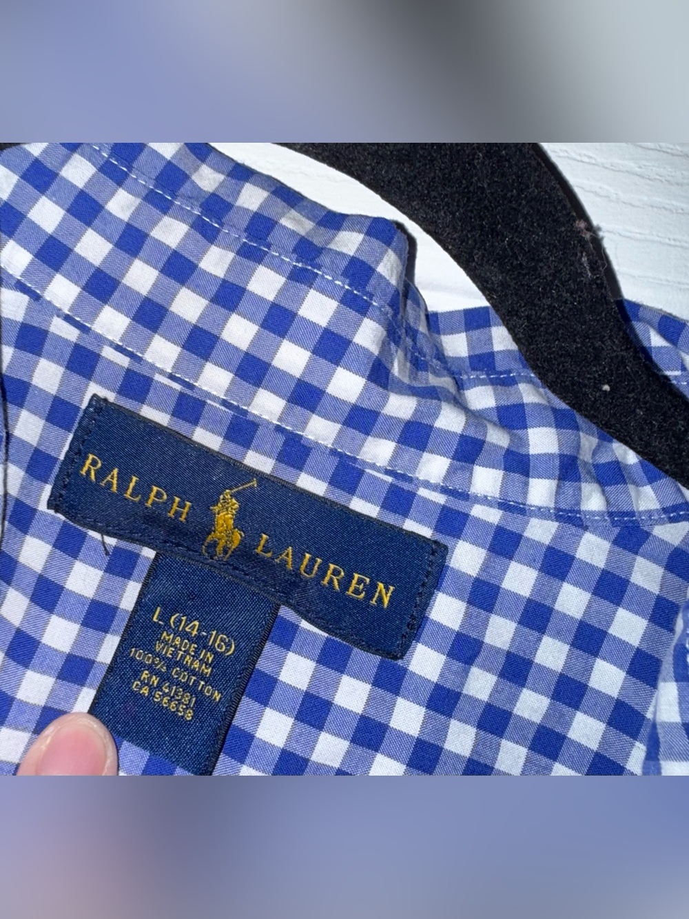 Ralph Lauren Boys L 14-16 Blue Gingham Button Down Short Sleeve Shirt - Picture 3 of 4